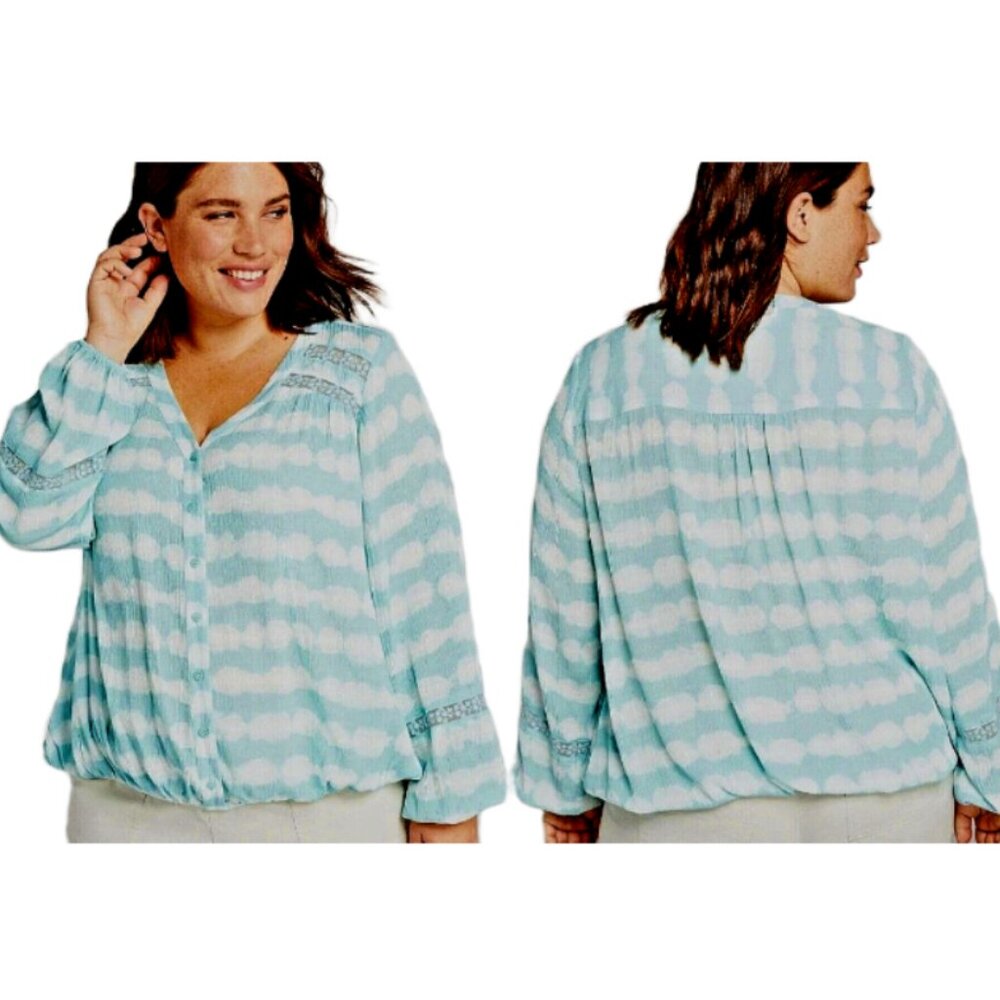 Lane Bryant Oasis Lace Tie-Dye Stripe V-Neck Peasant Top Women's Plus Size 26/28